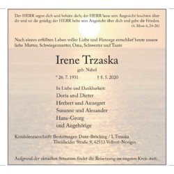 Irene Trzaska † 8. 5. 2020