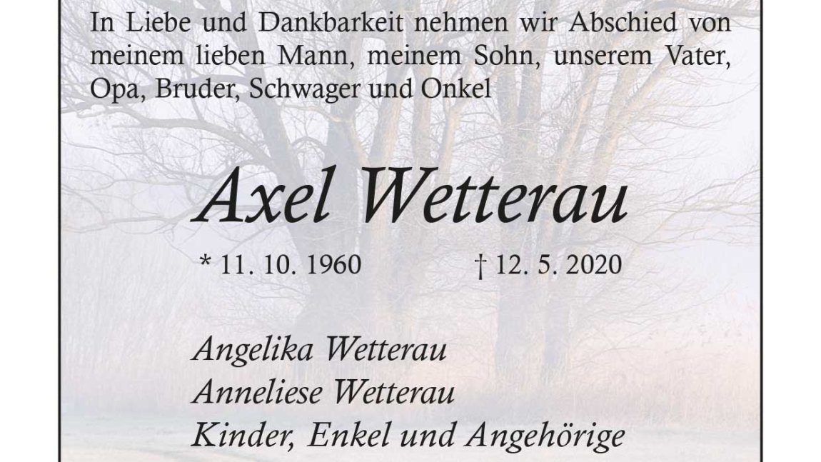 Axel Wetterau † 12. 5. 2020