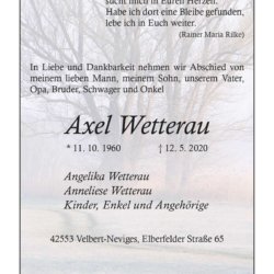 Axel Wetterau † 12. 5. 2020