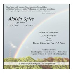 Aloisia Spies † 13. 5. 2020