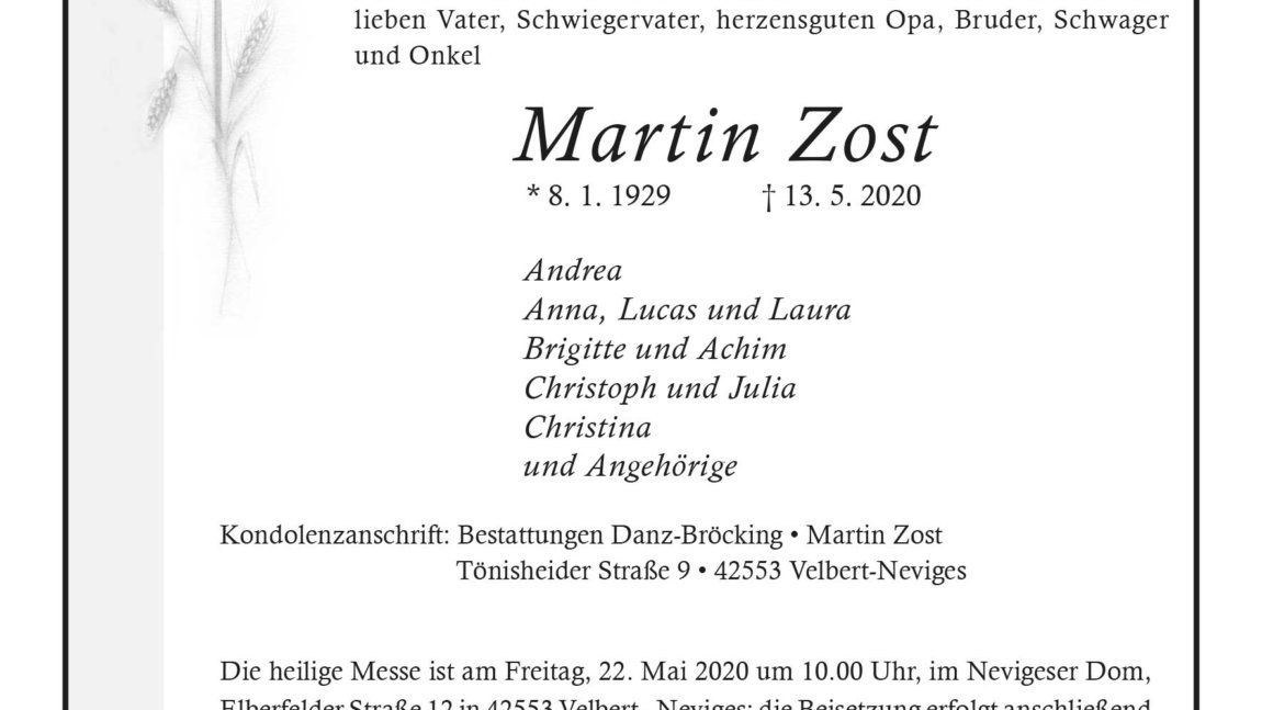 Martin Zost † 13. 5. 2020
