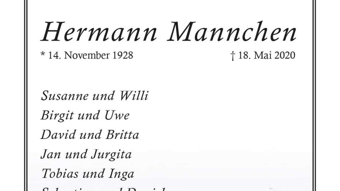 Hermann Mannchen † 18. 5. 2020