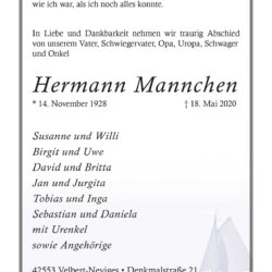 Hermann Mannchen † 18. 5. 2020