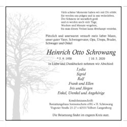 Heinrich Otto Schrowang † 10. 5. 2020