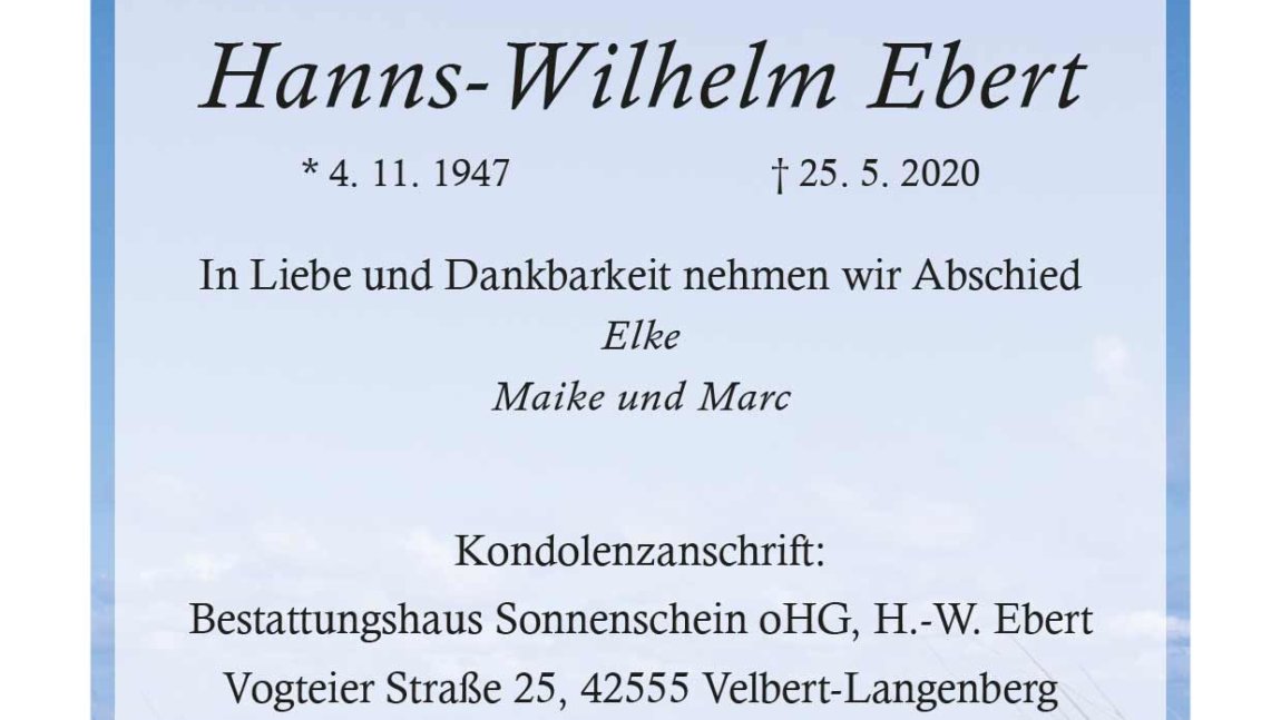 Hanns-Wilhelm Ebert † 25. 5. 2020