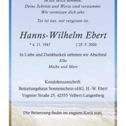Hanns-Wilhelm Ebert † 25. 5. 2020