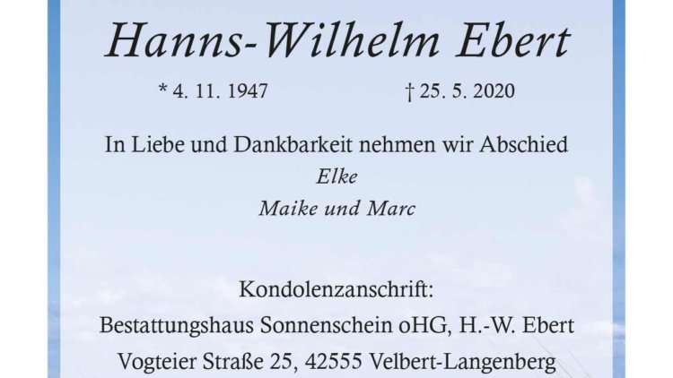 Hanns-Wilhelm Ebert † 25. 5. 2020