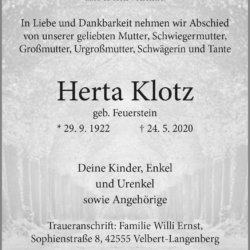 Herta Klotz † 24. 5. 2020