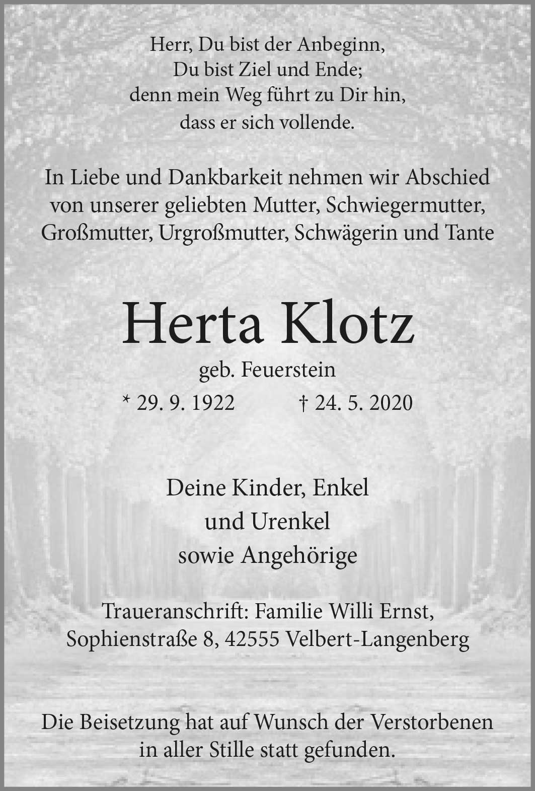 Herta Klotz † 24. 5. 2020