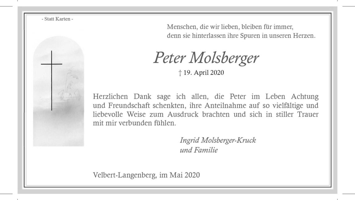 Peter Molsberger -Danksagung-