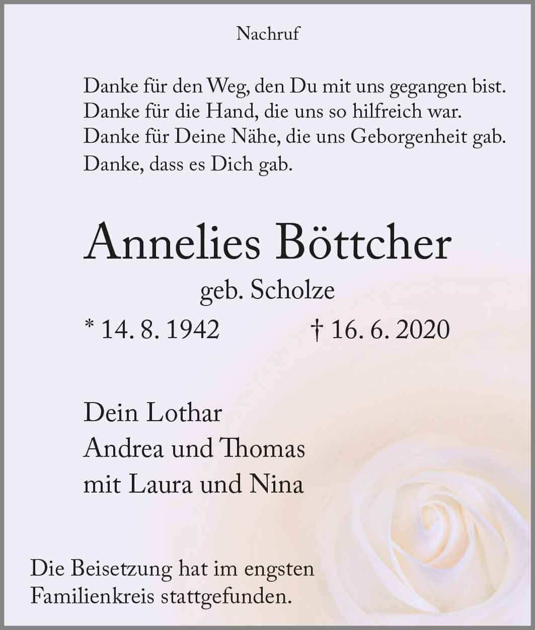 Anneliese Böttcher † 16. 6. 2020