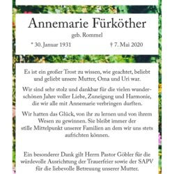 Annemarie Fürköther † 7. 5. 2020