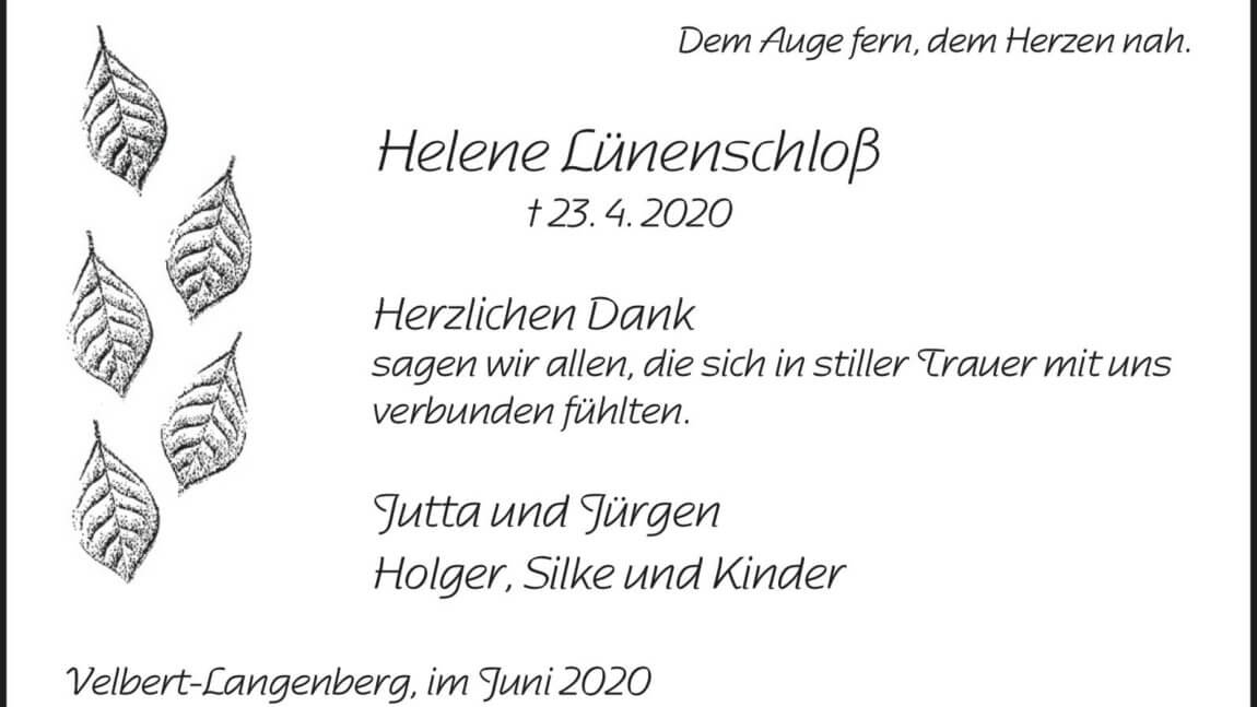 Helene Lünenschloß -Danksagung-