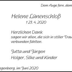 Helene Lünenschloß -Danksagung-