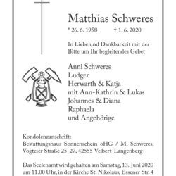 Matthias Schweres † 1. 6. 2020