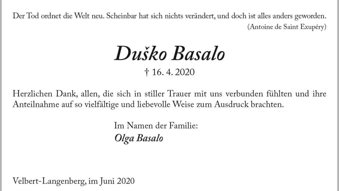 Dusko Basalo -Danksagung-