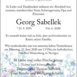 Georg Sabellek † 16. 6. 2020