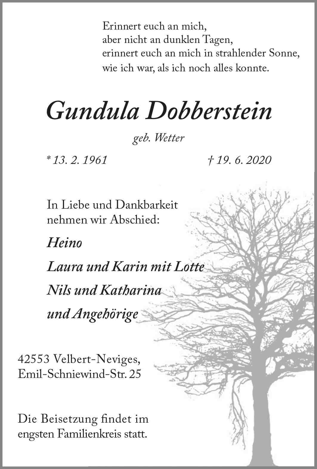 Gundula Dobberstein † 19. 6. 2020