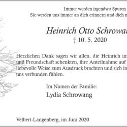 Heinrich Otto Schrowang -Danksagung-