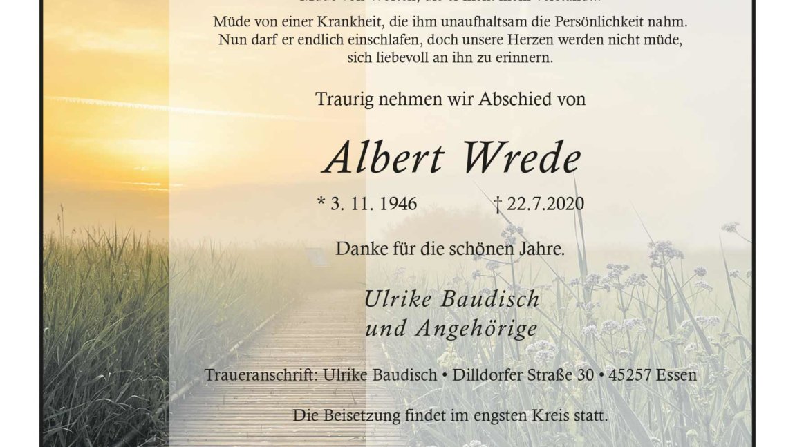 Albert Wrede † 22. 7. 2020