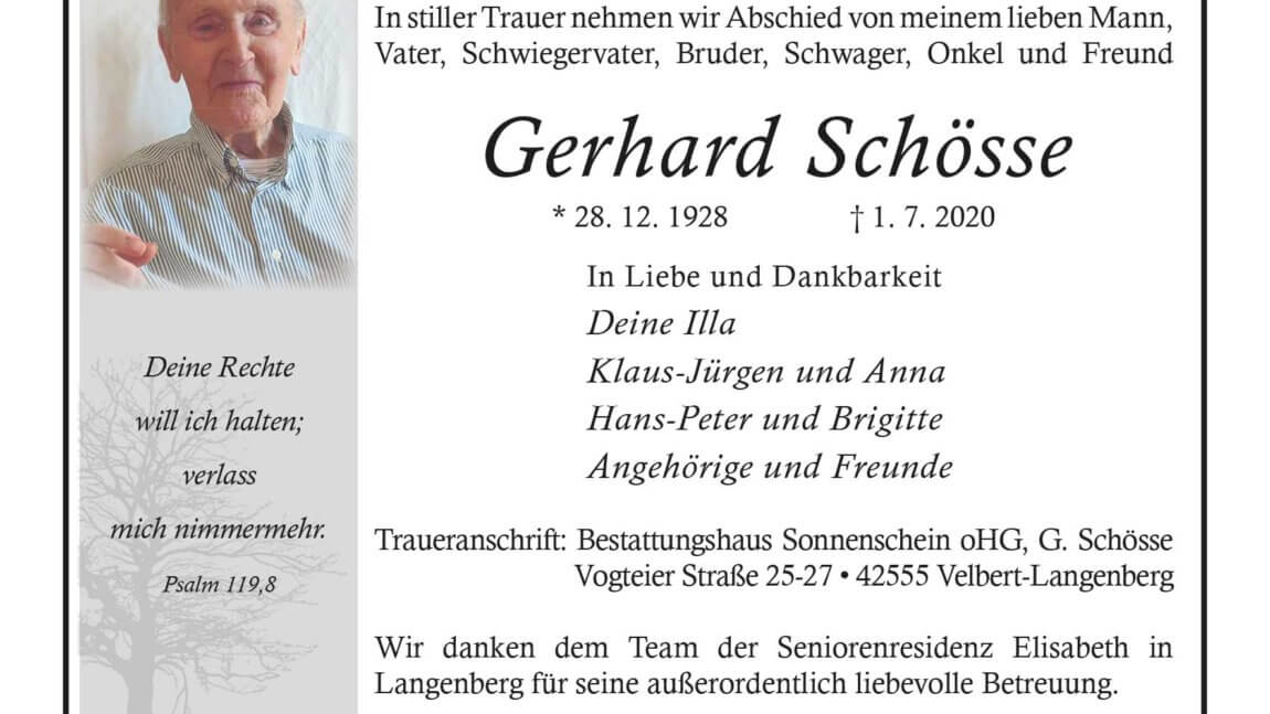 Gerhard Schösse † 1. 7. 2020