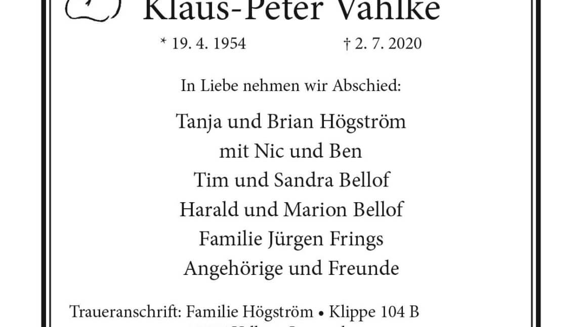 Klaus-Peter Vahlke † 2. 7. 2020
