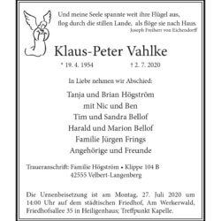 Klaus-Peter Vahlke † 2. 7. 2020