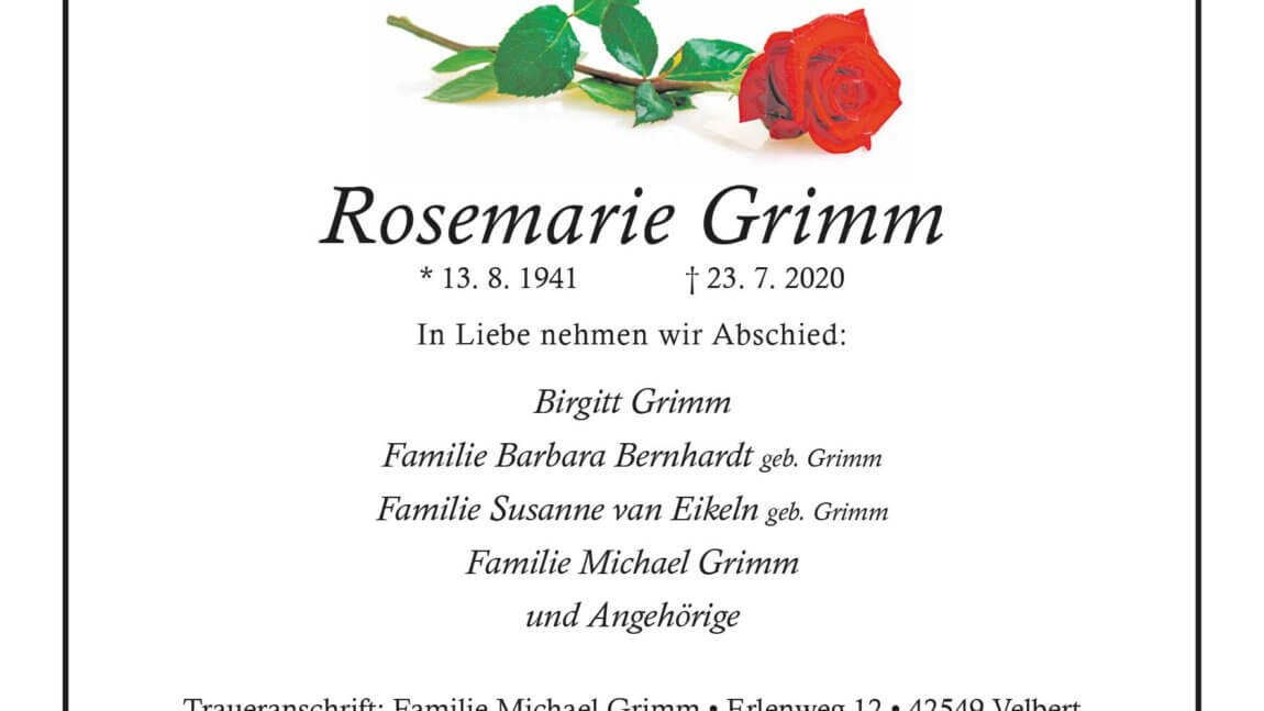Rosemarie Grimm † 23. 7. 2020