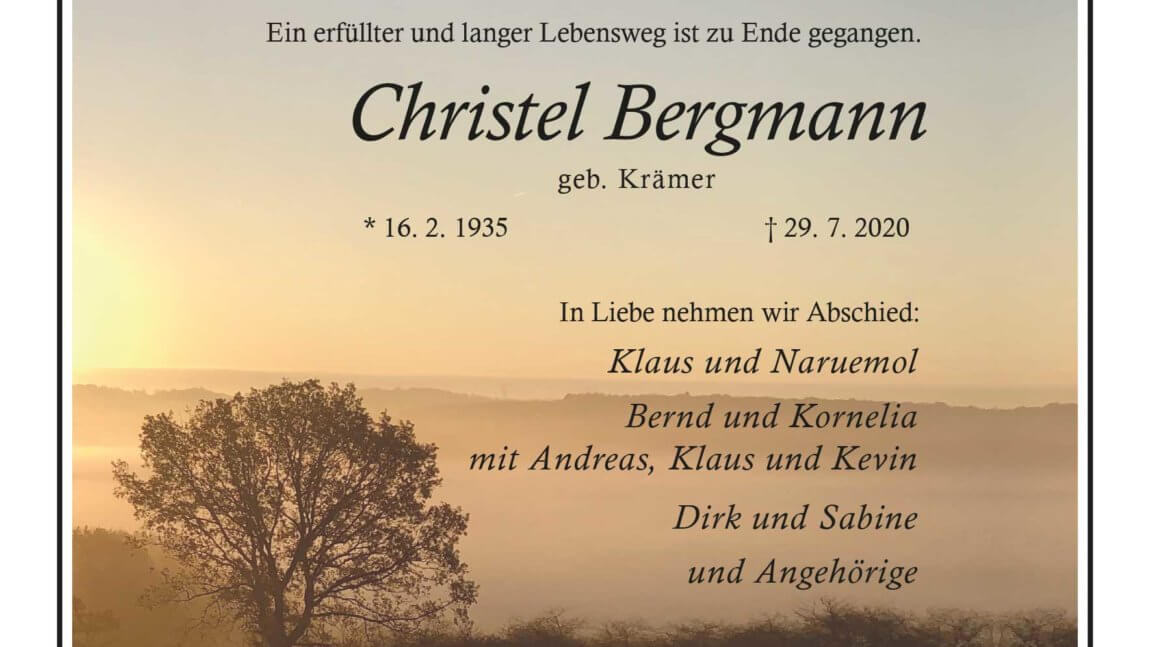 Christel Bergmann † 29. 7. 2020
