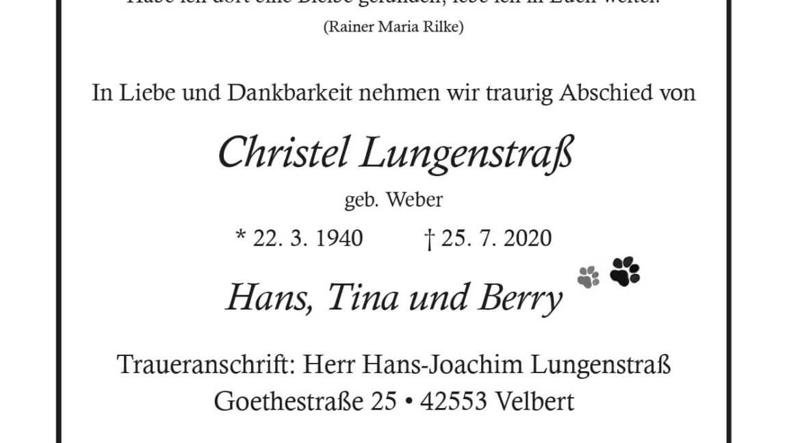 Christel Lungenstraß † 25. 7. 2020