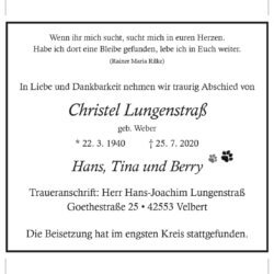 Christel Lungenstraß † 25. 7. 2020