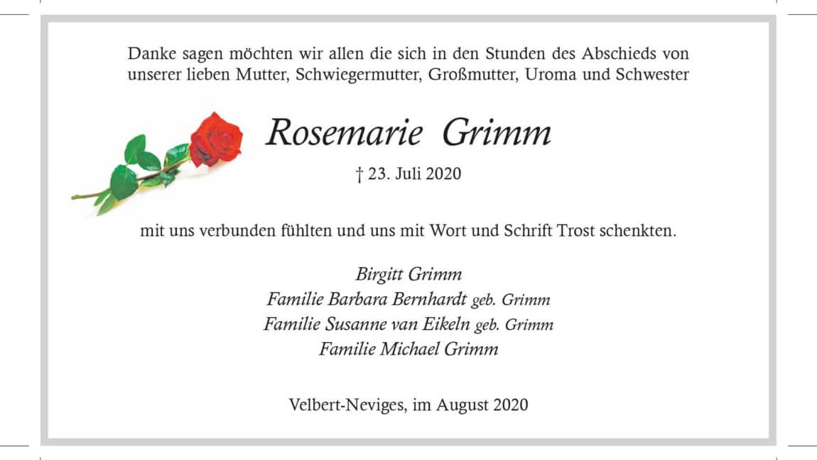 Rosemarie Grimm -Danksagung-