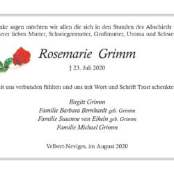 Rosemarie Grimm -Danksagung-