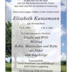 Elisabeth Kunzemann † 16. 8. 2020