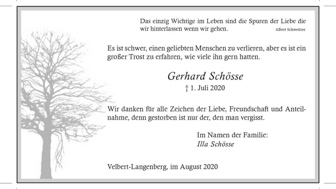 Gerhard Schösse -Danksagung-
