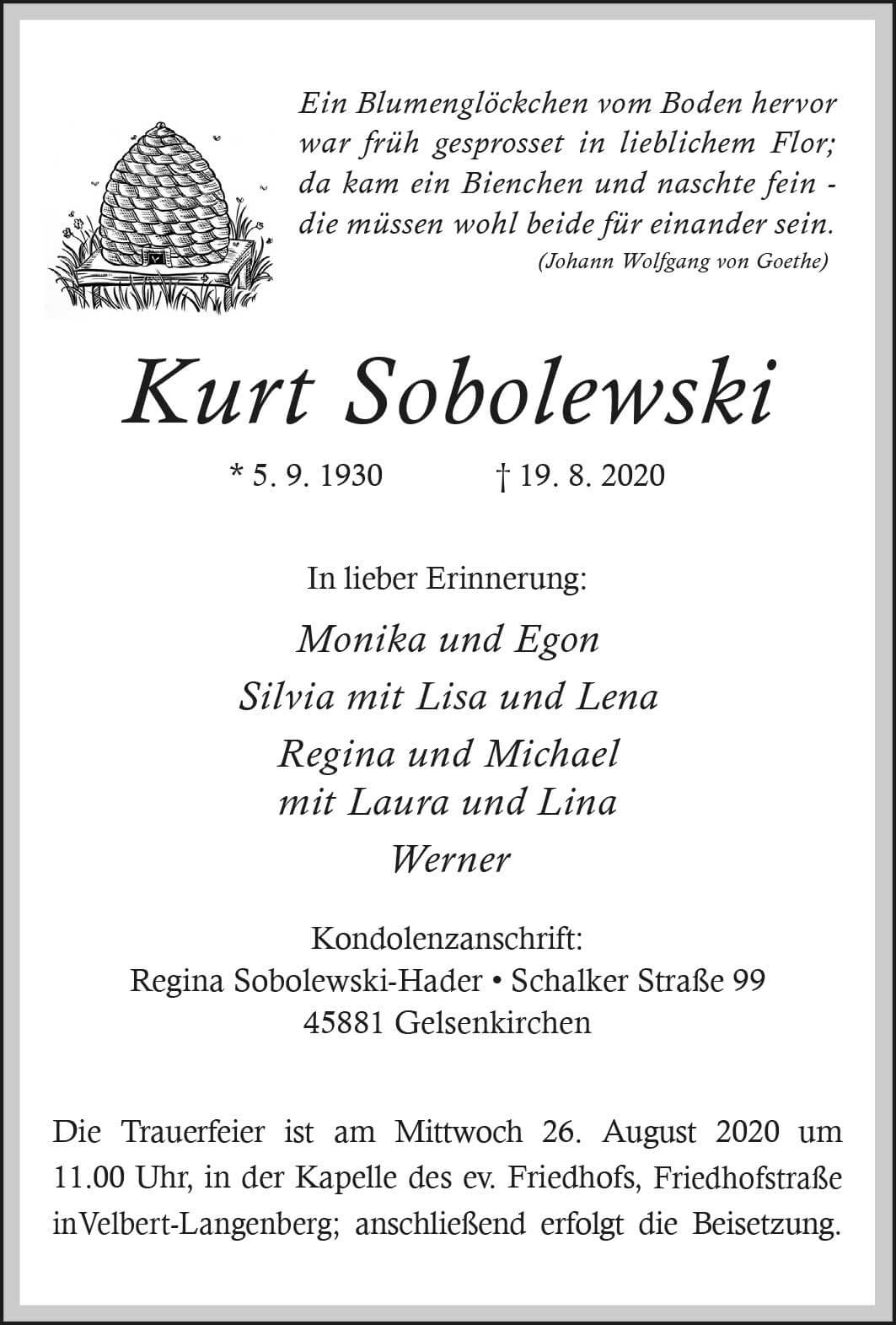 Kurt Sobolewski † 19. 8. 2020