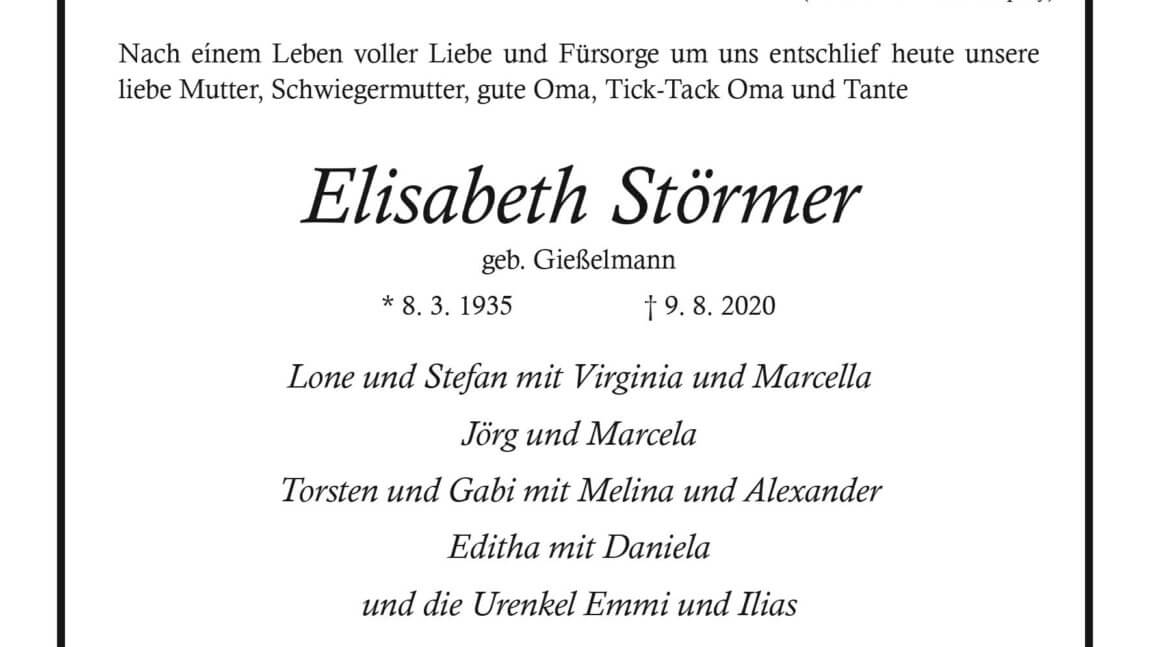 Elisabeth Störmer † 9. 8. 2020