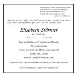 Elisabeth Störmer † 9. 8. 2020