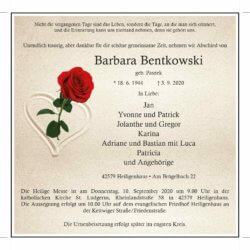 Barbara Bentkowski † 3. 9. 2020