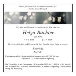 Helga Büchter † 3. 9. 2020