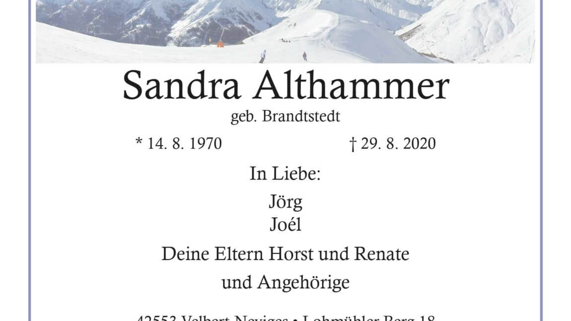 Sandra Althammer † 29. 8. 2020