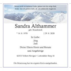 Sandra Althammer † 29. 8. 2020