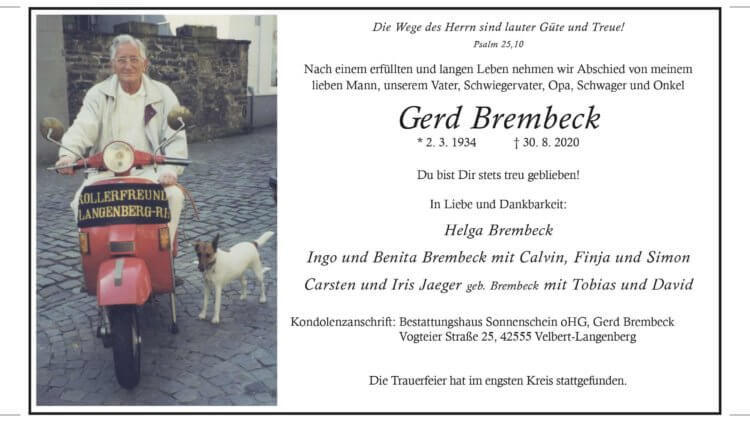 Gerd Brembeck † 30. 8. 2020