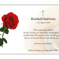 Reinhold Sadrinna -Danksagung-