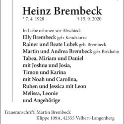 Heinz Brembeck † 15. 9. 2020