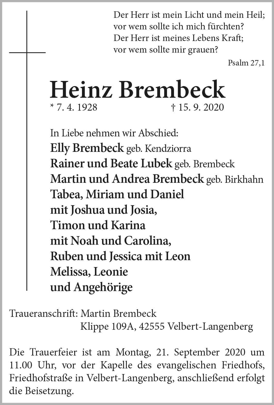Heinz Brembeck † 15. 9. 2020