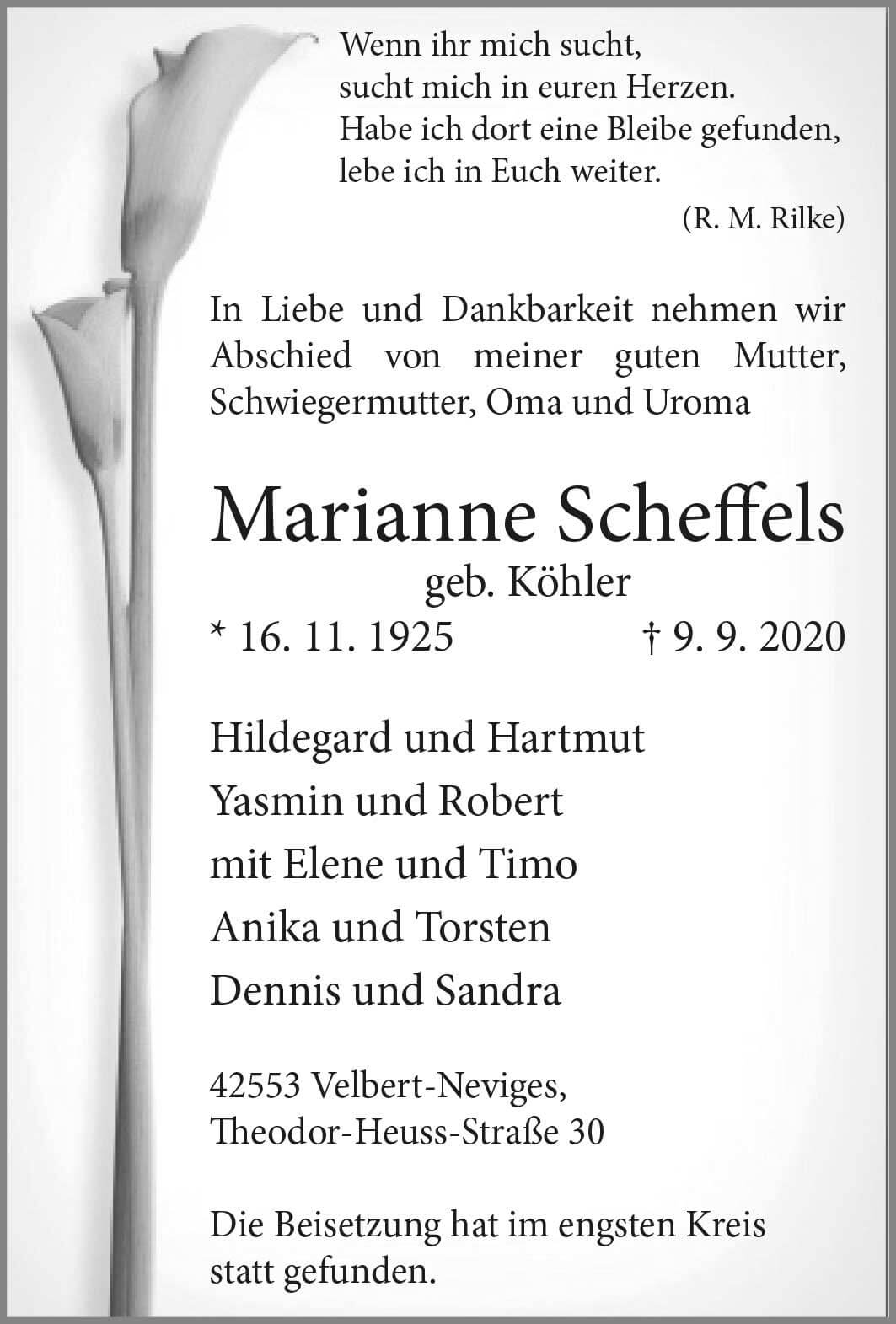 Marianne Scheffels † 9. 9. 2020