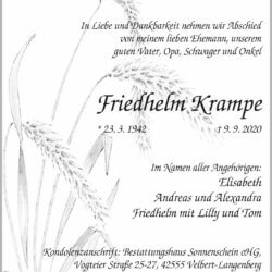 Friedhelm Krampe † 9. 9. 2020