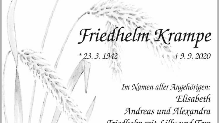 Friedhelm Krampe † 9. 9. 2020