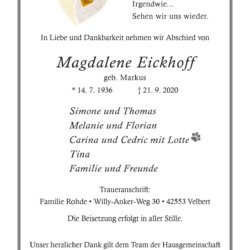 Magdalene Eickhoff † 21. 9. 2020